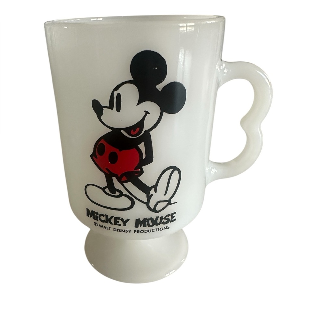 Vintage Mickey Mouse Milk Glass‎ Footed Coffee Mug Walt Disney Productions USA